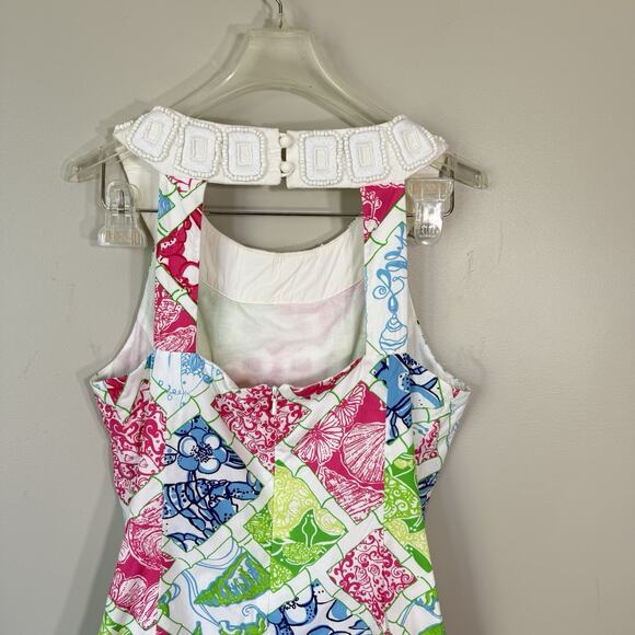 LILLY PULITZER JUBILEE CHARITY PATCH HOLLYWOOD SQUARES HARMON SHIFT DRESS Size 4 - Picture 5 of 9